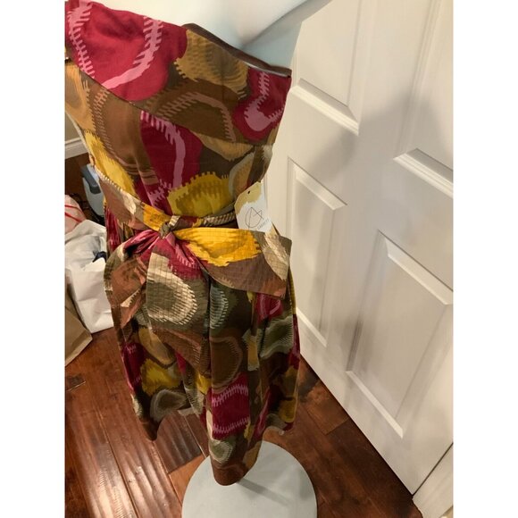 BCBG Max Azria Multicolor Circle Print Strapless Dress With Tie Belt, Size 4 - Picture 3 of 7
